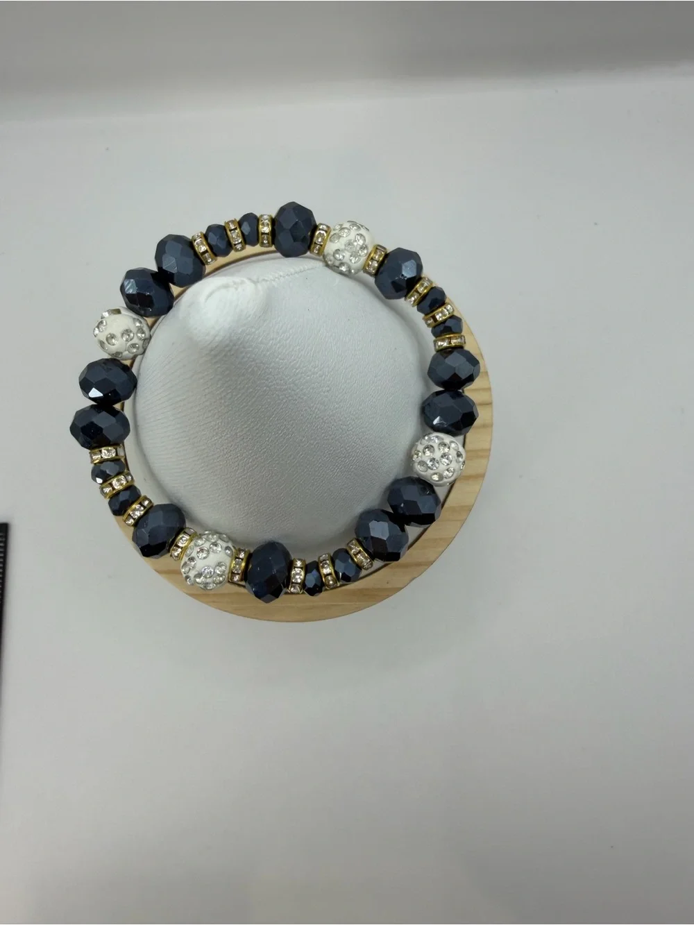 Navy Bead Bracelet | Rhinestone Disco Ball Stretch Bracelet